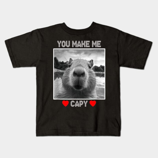 You Make Me Capy Happy valentine's day Capybara Kids T-Shirt by Drawings Star